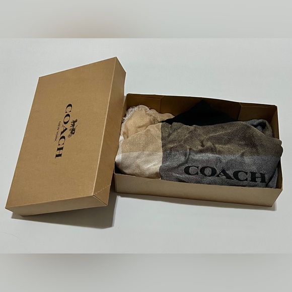 Coach Cashmere/Modal Challis Beige Black Scarf - Picture 2 of 7